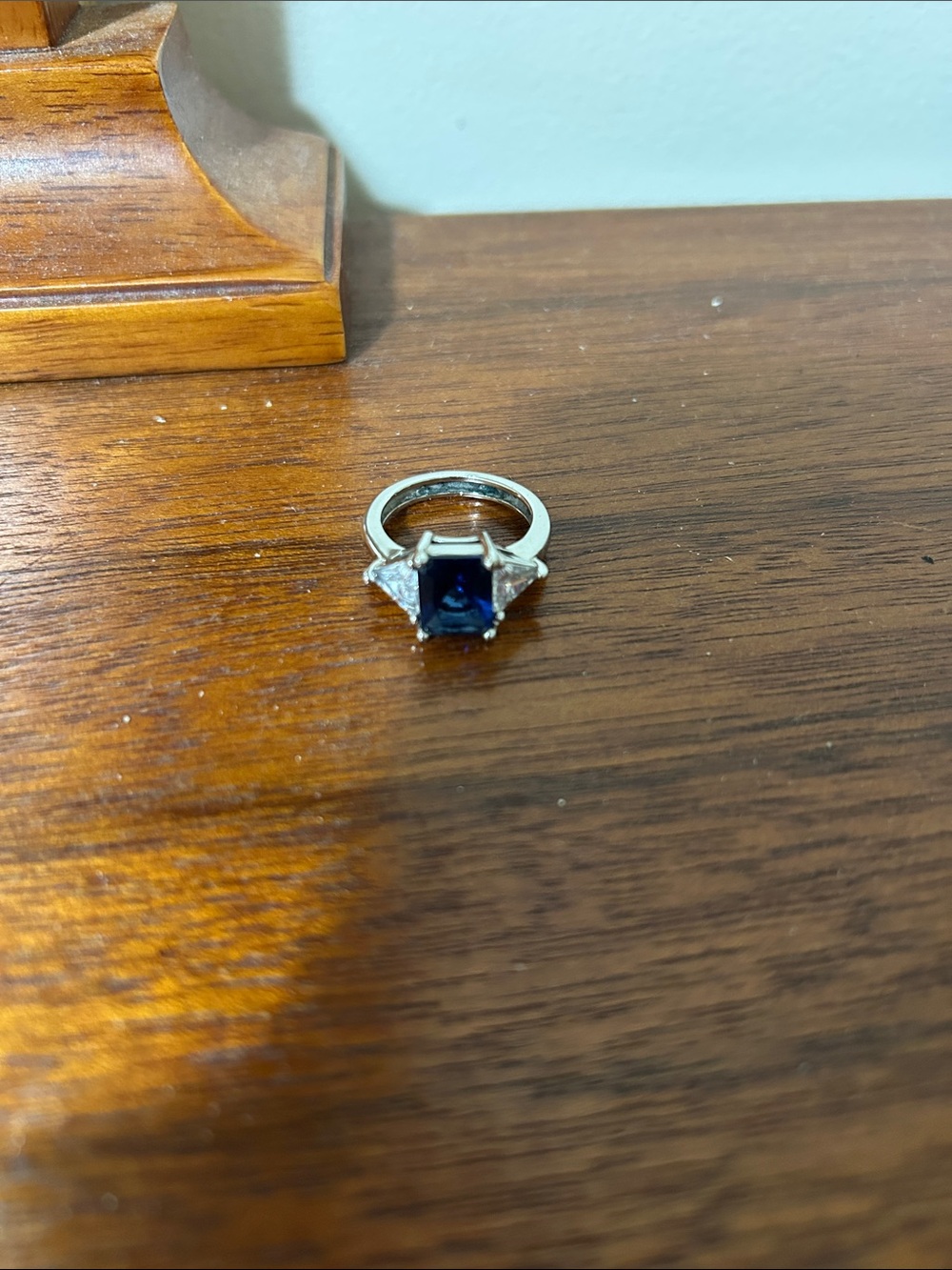 Classic Blue Sapphire-Cut Cocktail Ring in Silver Tone
